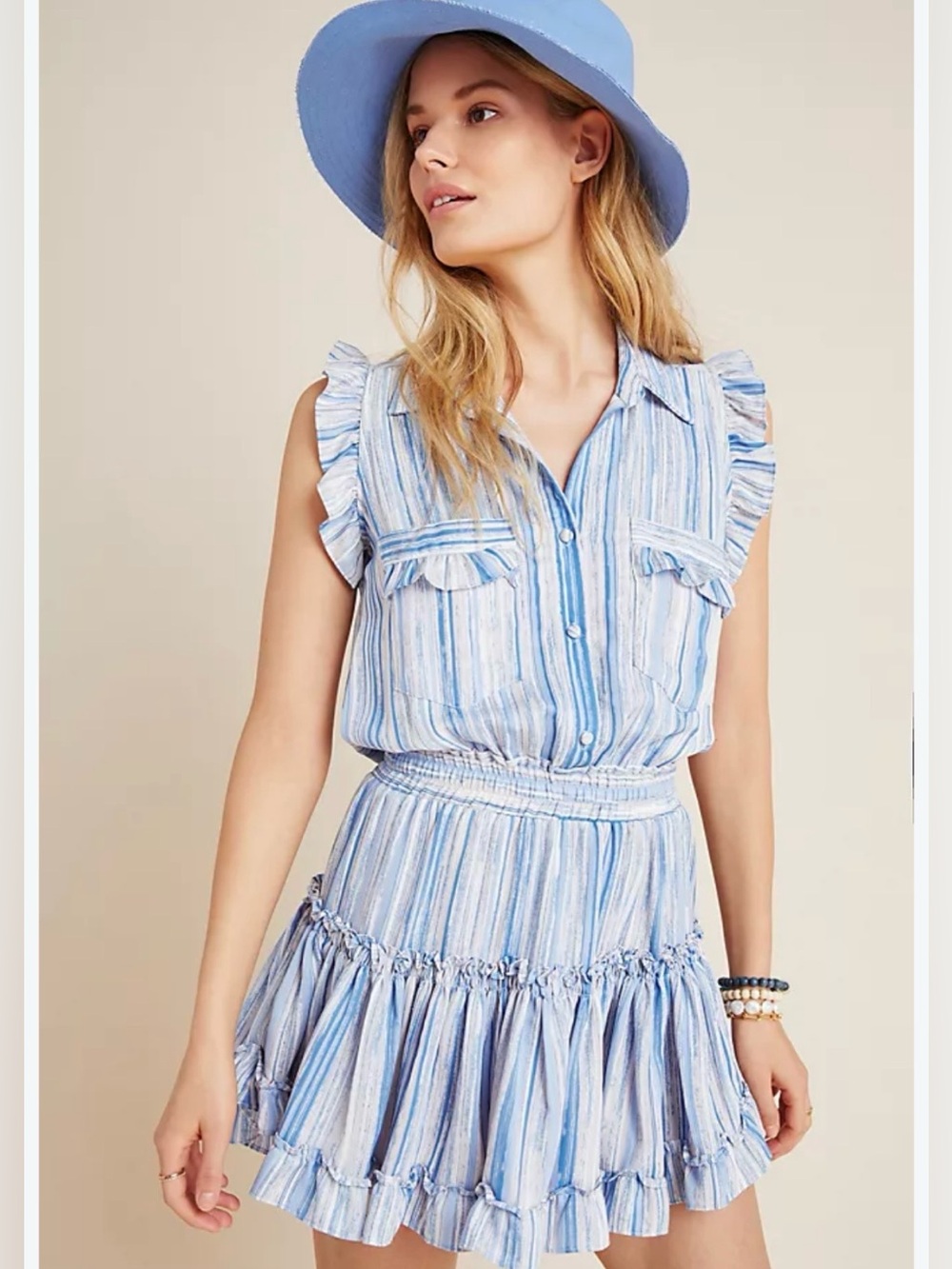 MISA Los Angels Carlotta Mini Dress-Blue and White